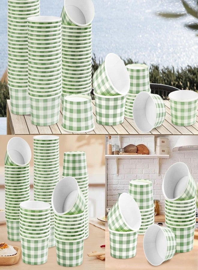Grencian 120 Pcs Gingham Paper Cups 12 oz Disposable Green Paper Dessert Snack Bowls Sage Green Gingham Ice Cream Cups Food Yogurt Cup Containers for Hot or Cold Food Soup CandiesBirthday Wedding Bride Shower - Image 5